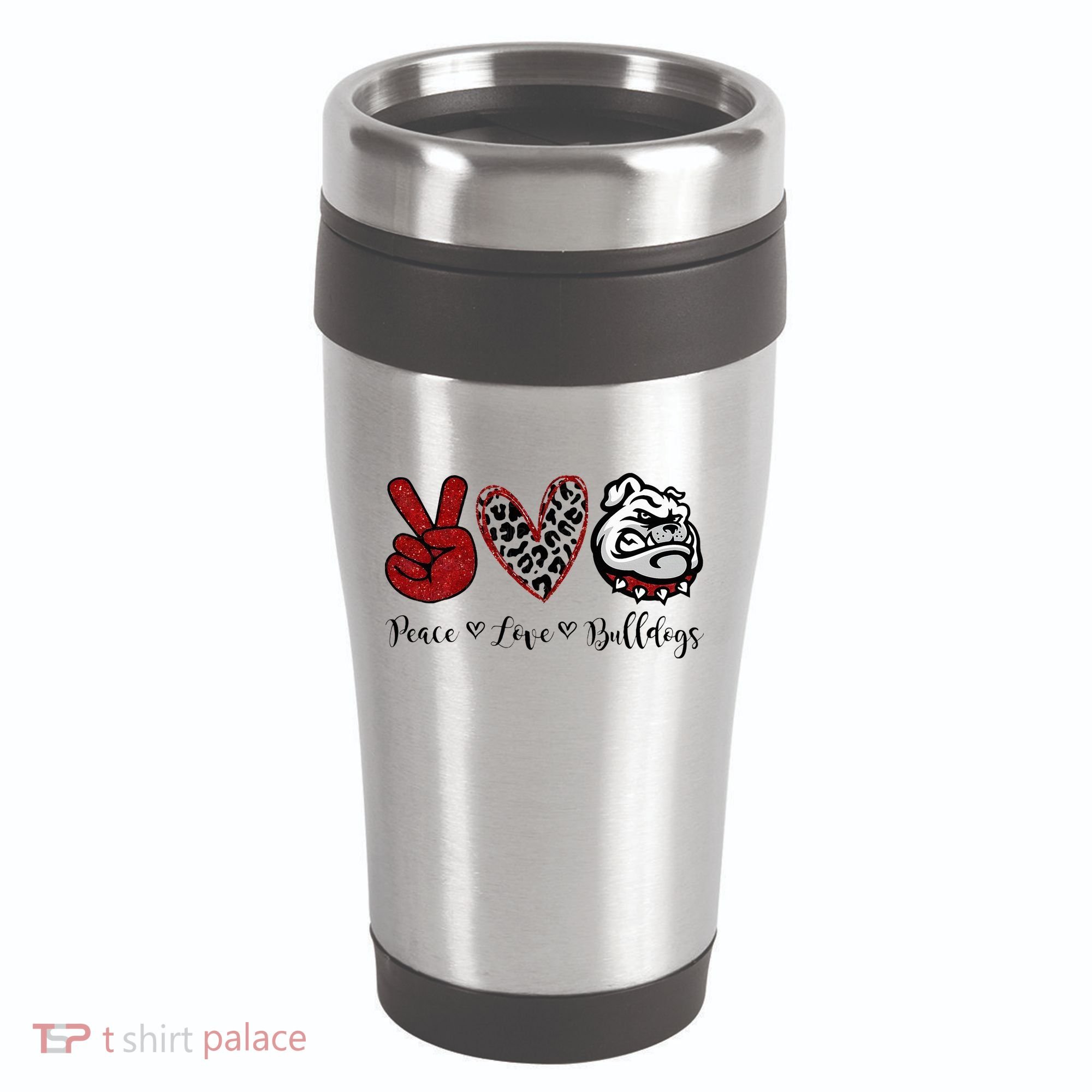 Peace Love Bulldogs 16oz Travel Tumbler