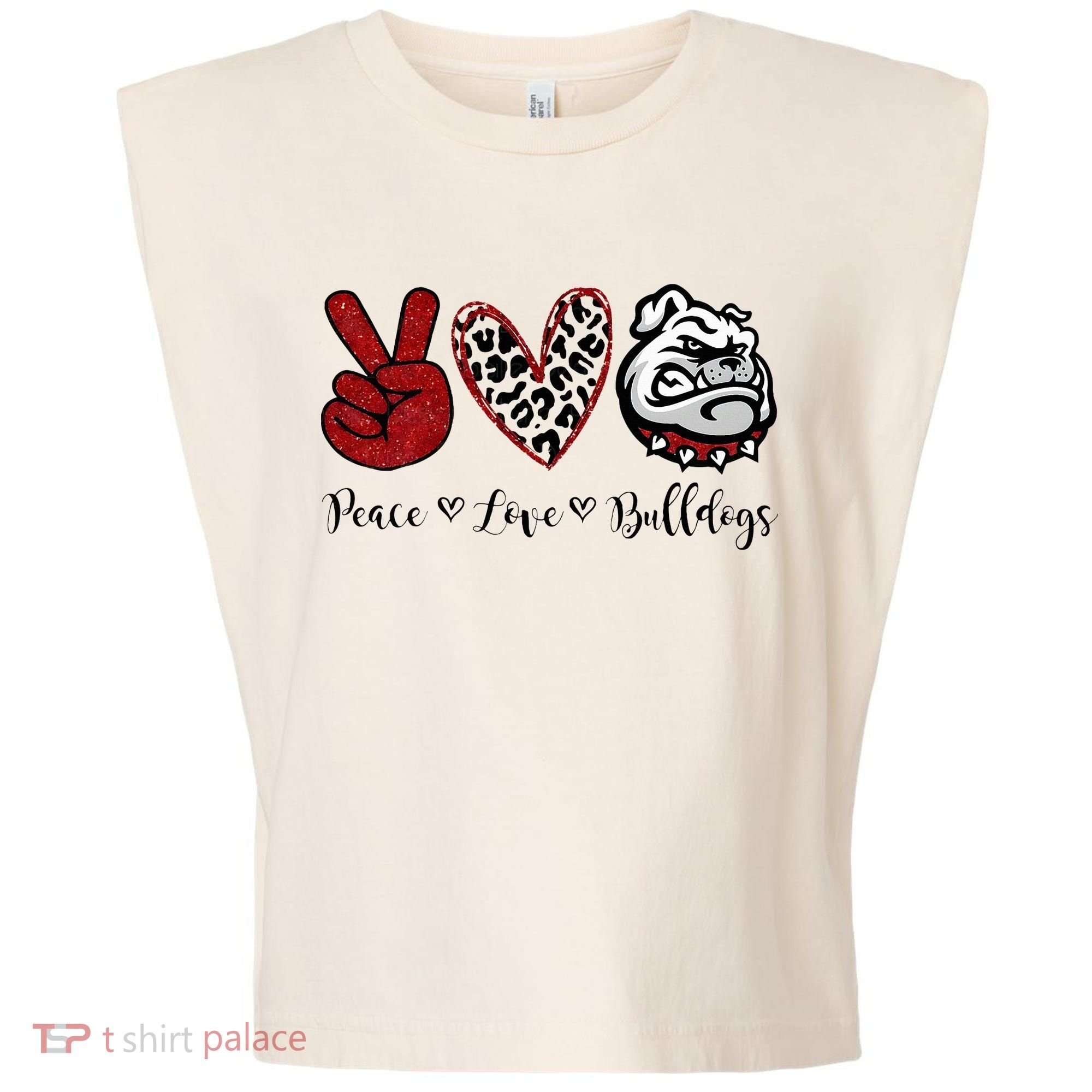 Peace Love Bulldogs Garment-Dyed Women's Muscle Tee