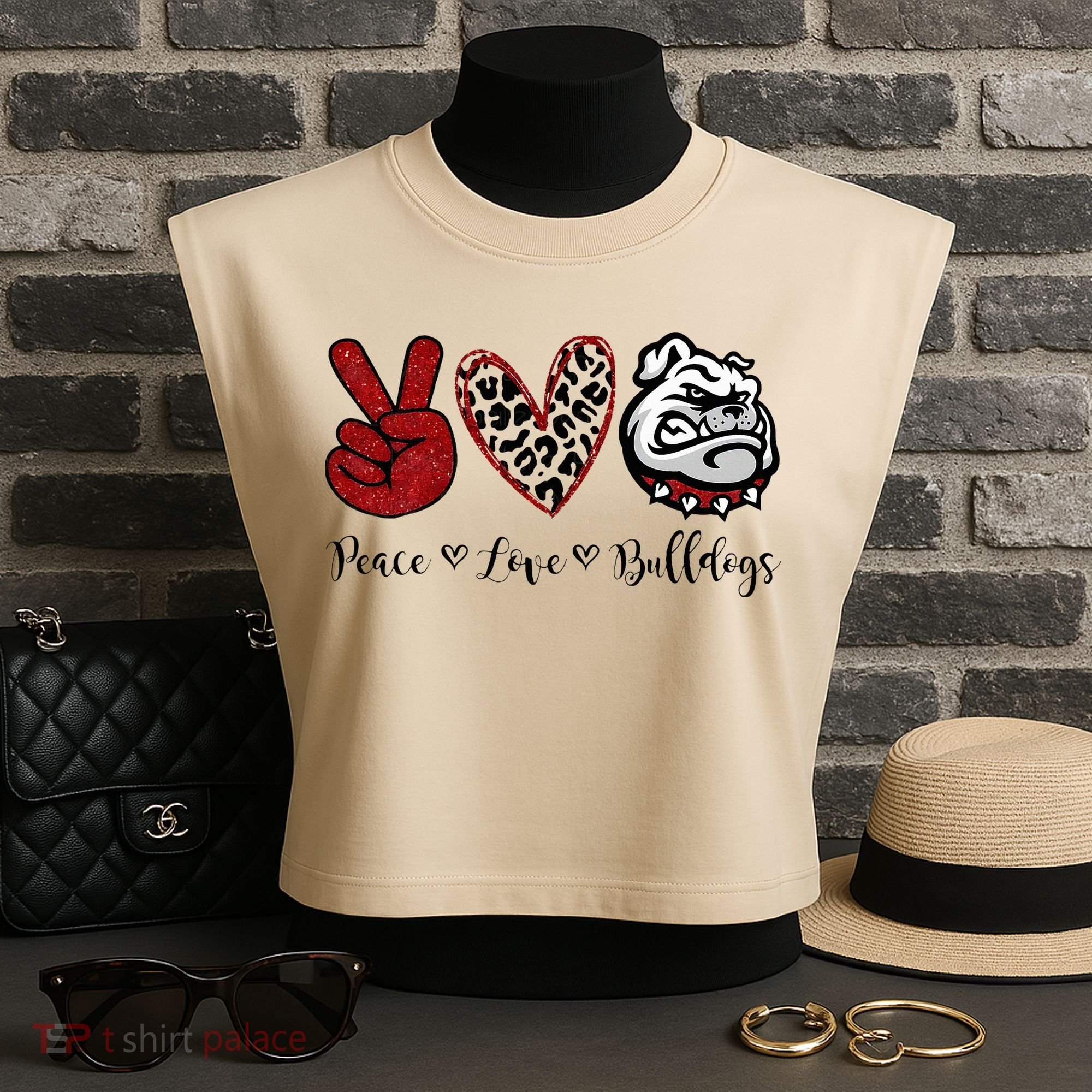 Peace Love Bulldogs Garment-Dyed Women's Muscle Tee