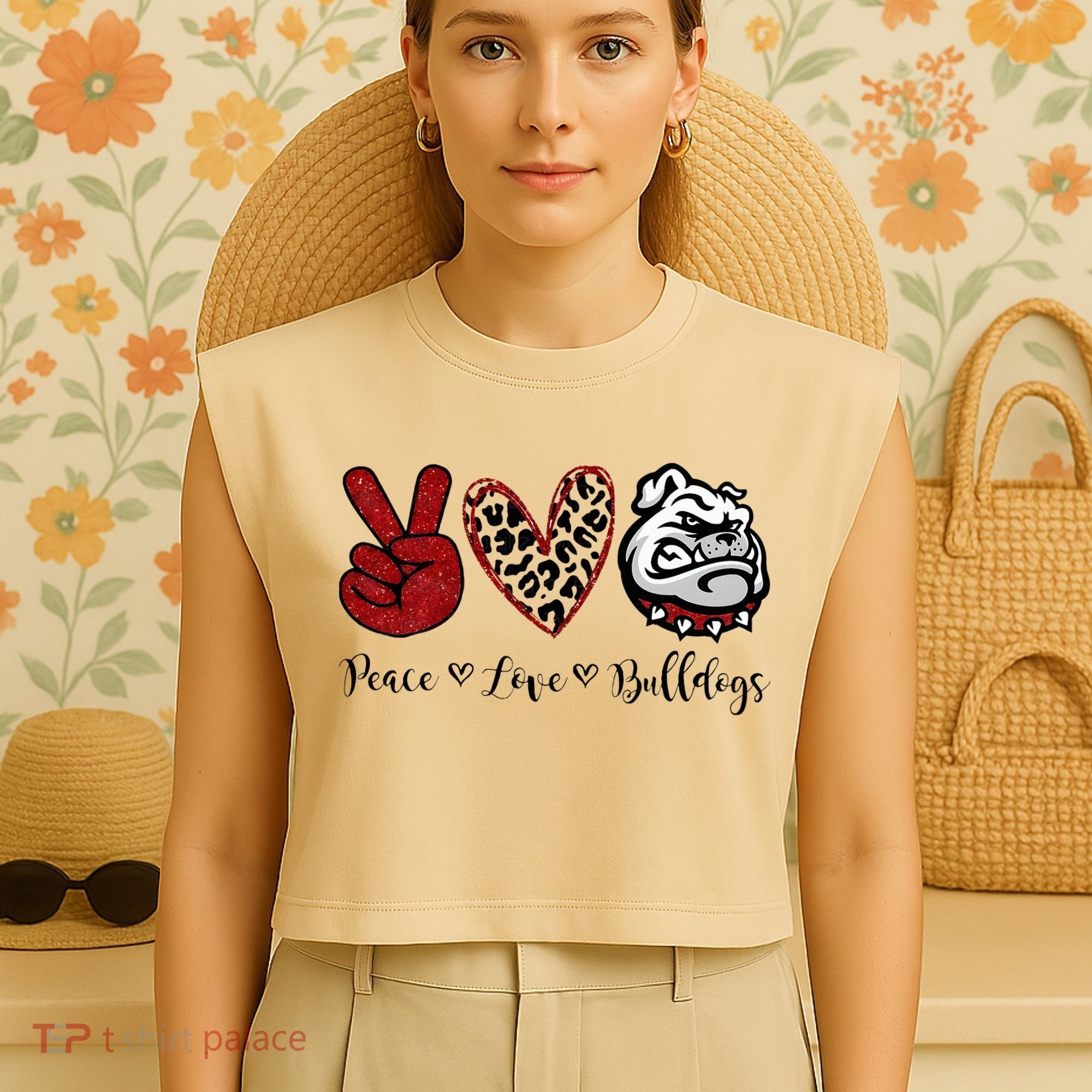 Peace Love Bulldogs Garment-Dyed Women's Muscle Tee