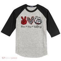 Peace Love Bulldogs Raglan Baseball Sleeve Shirt thumb 0