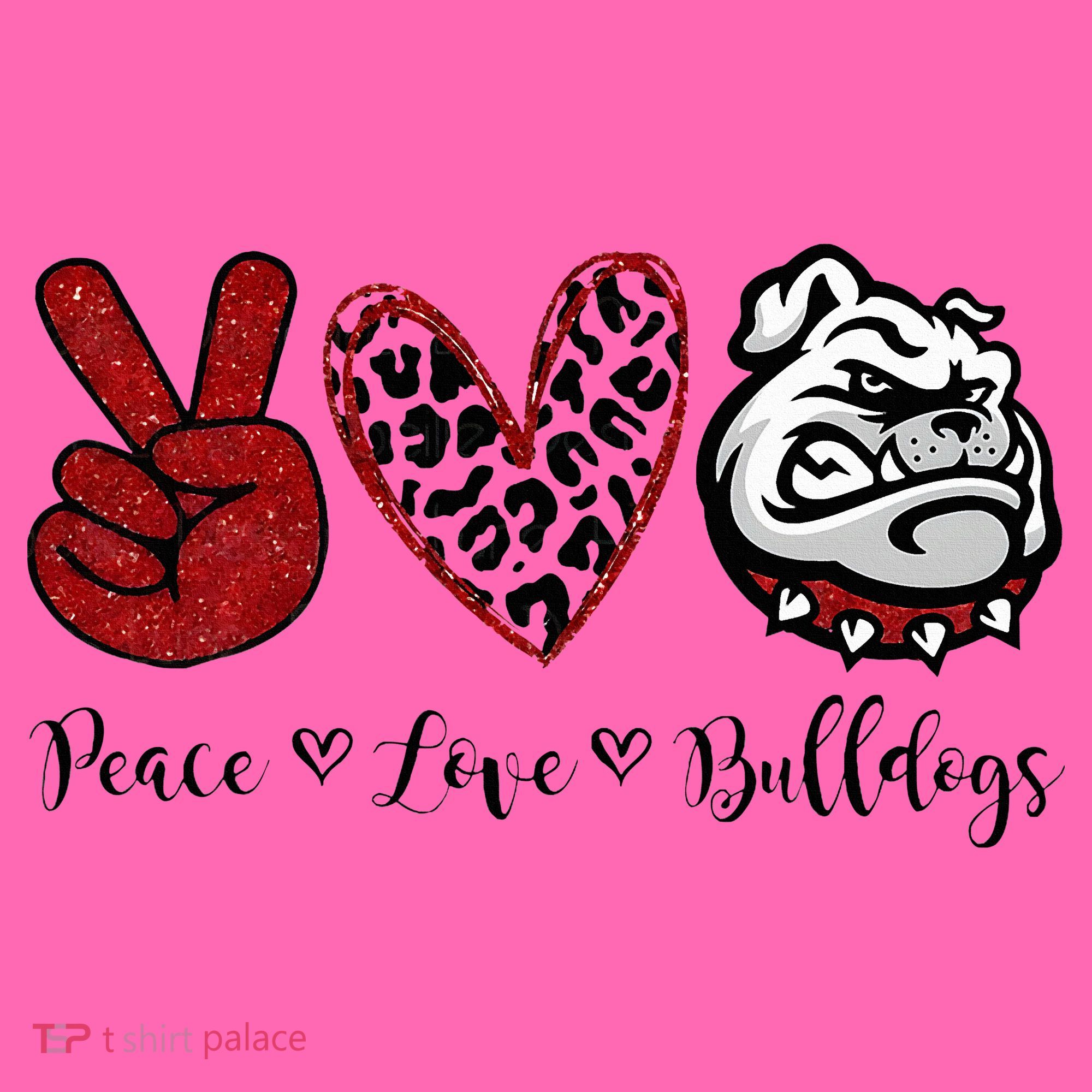 Peace Love Bulldogs Stripe Pom Pom Beanie