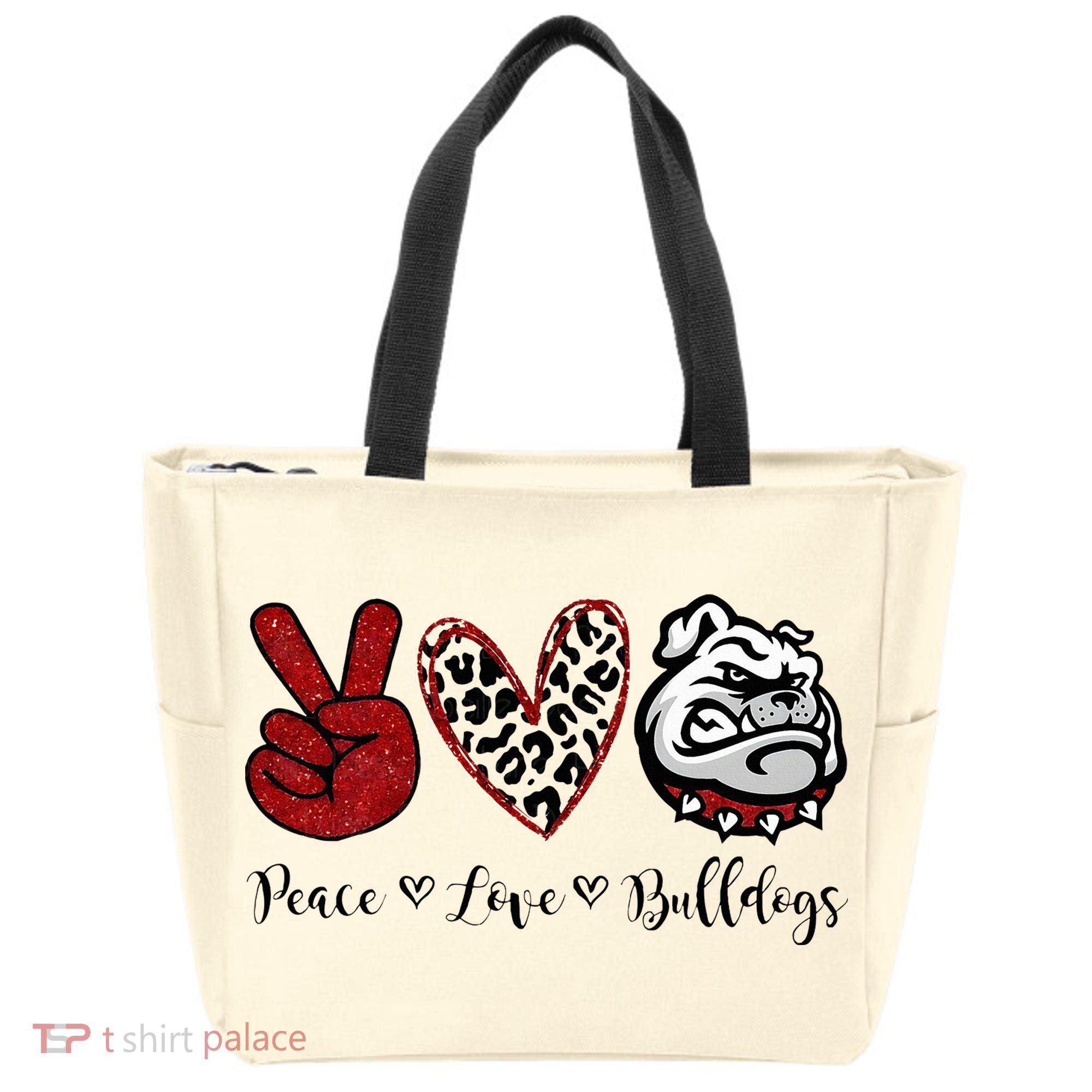 Peace Love Bulldogs Tote Bag