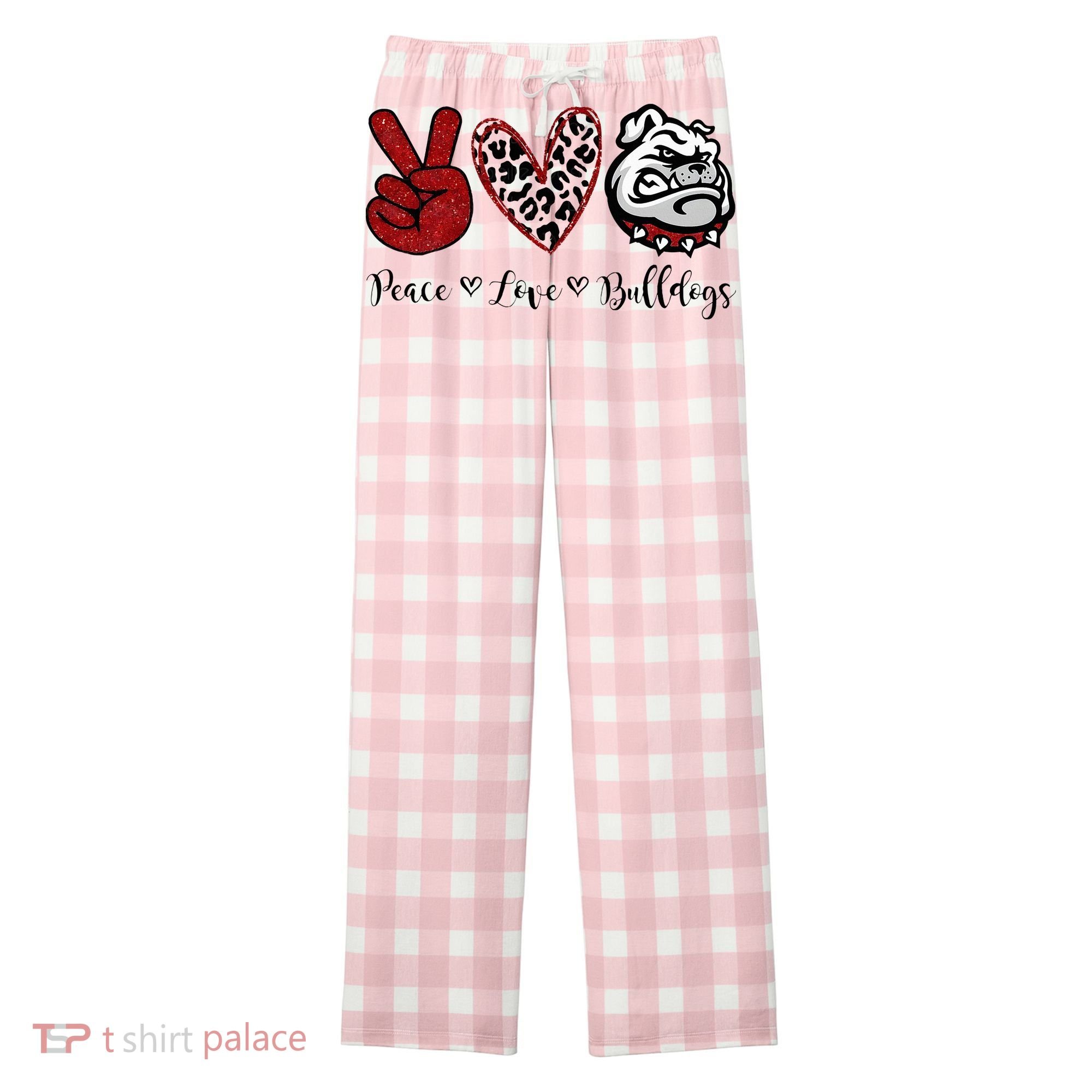 Peace Love Bulldogs Women's Flannel Plaid Pajama Pants