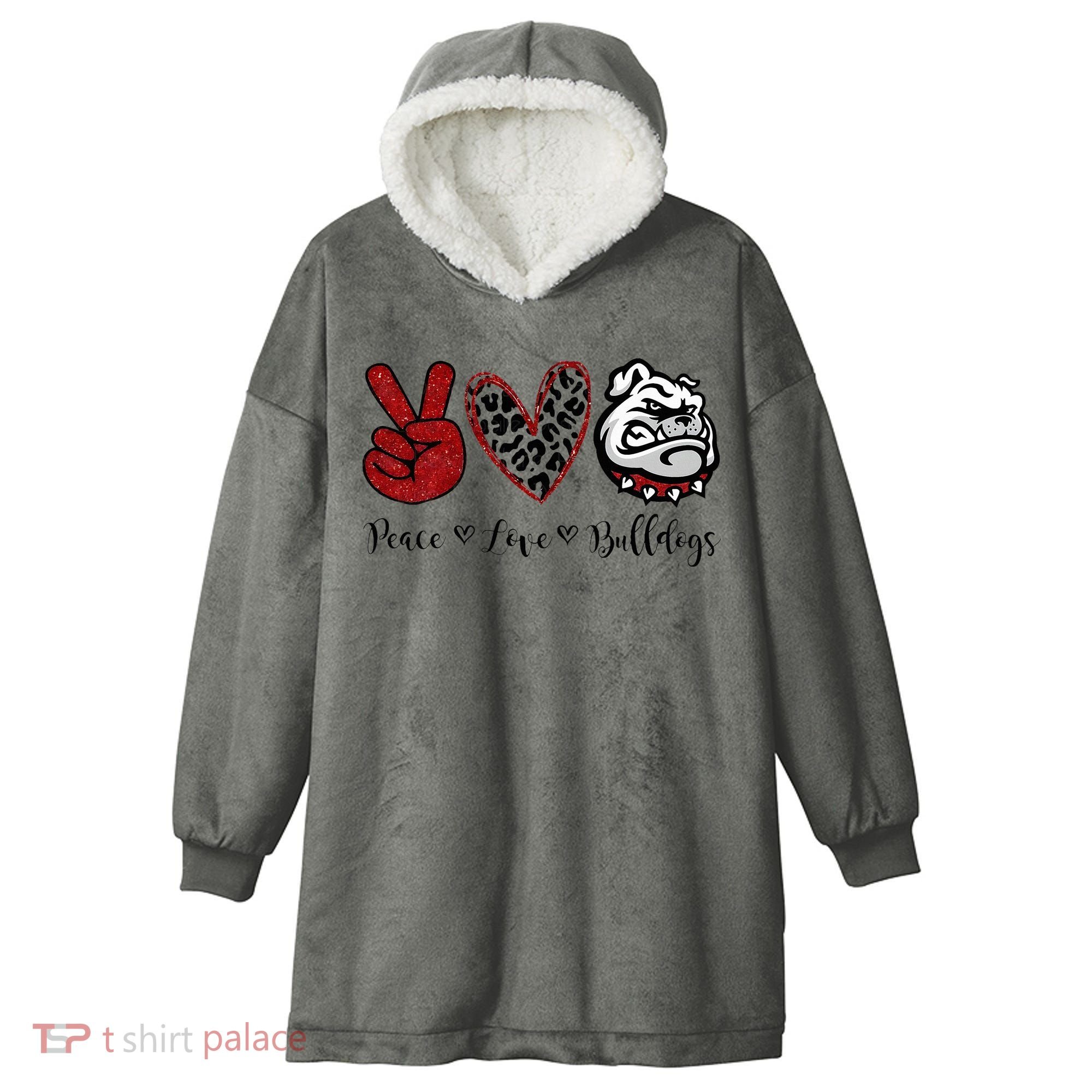 Peace Love Bulldogs Hooded Wearable Blanket