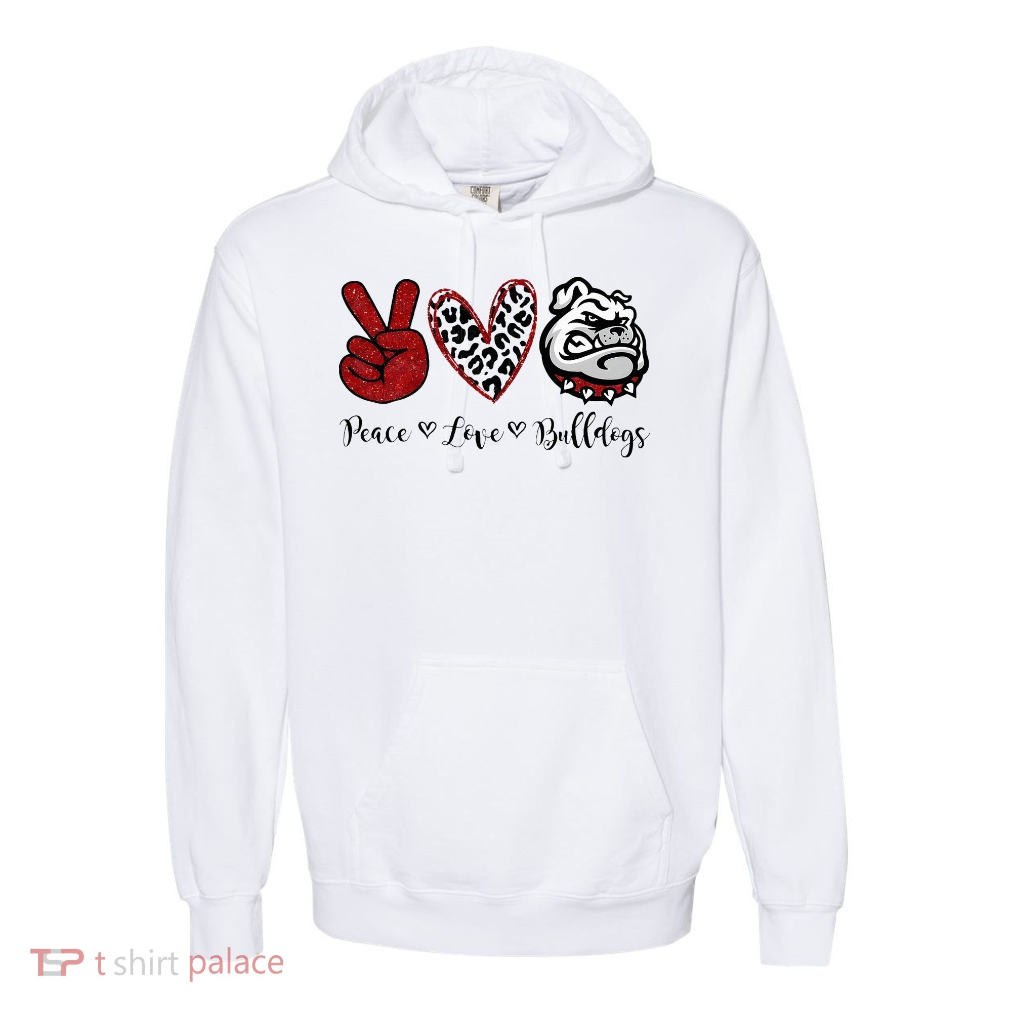 Peace Love Bulldogs Comfort Colors Garment-Dyed Hooded Sweatshirt