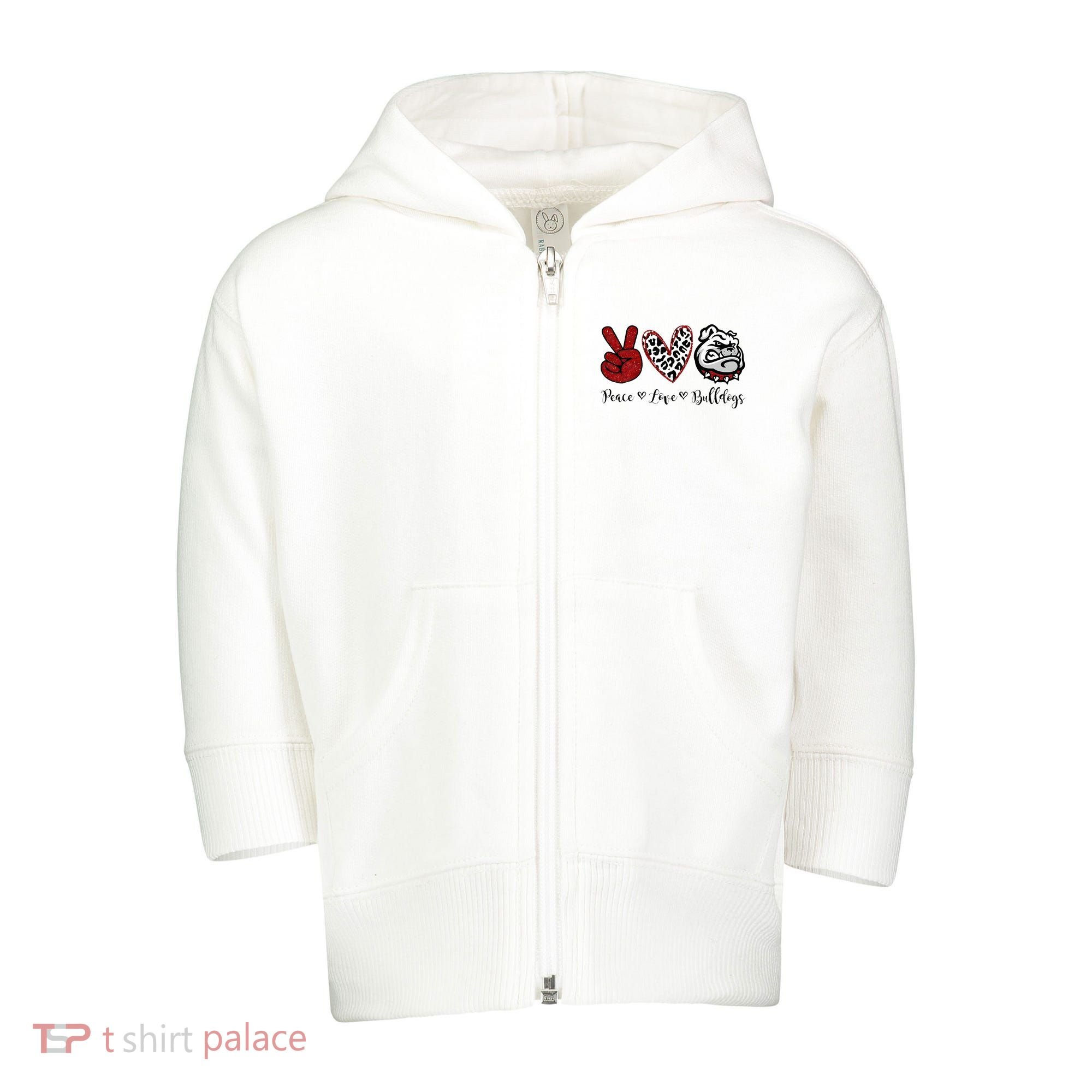Peace Love Bulldogs Toddler Zip Fleece Hoodie