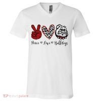 Peace Love Bulldogs V-Neck T-Shirt thumb 0
