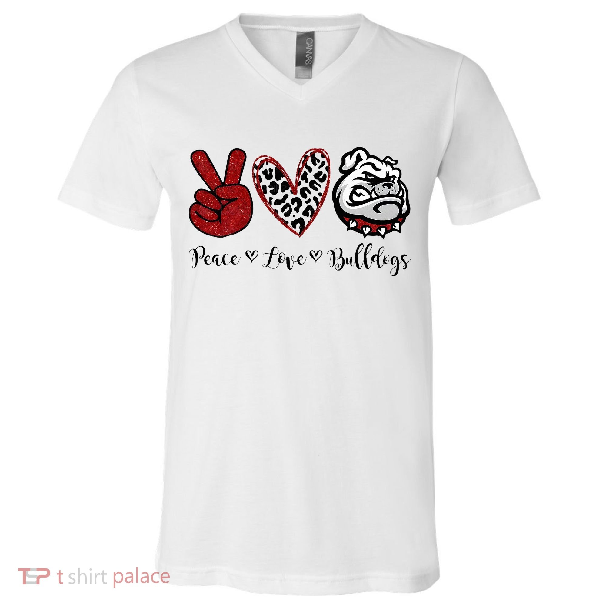 Peace Love Bulldogs V-Neck T-Shirt