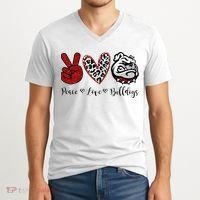 Peace Love Bulldogs V-Neck T-Shirt thumb 2