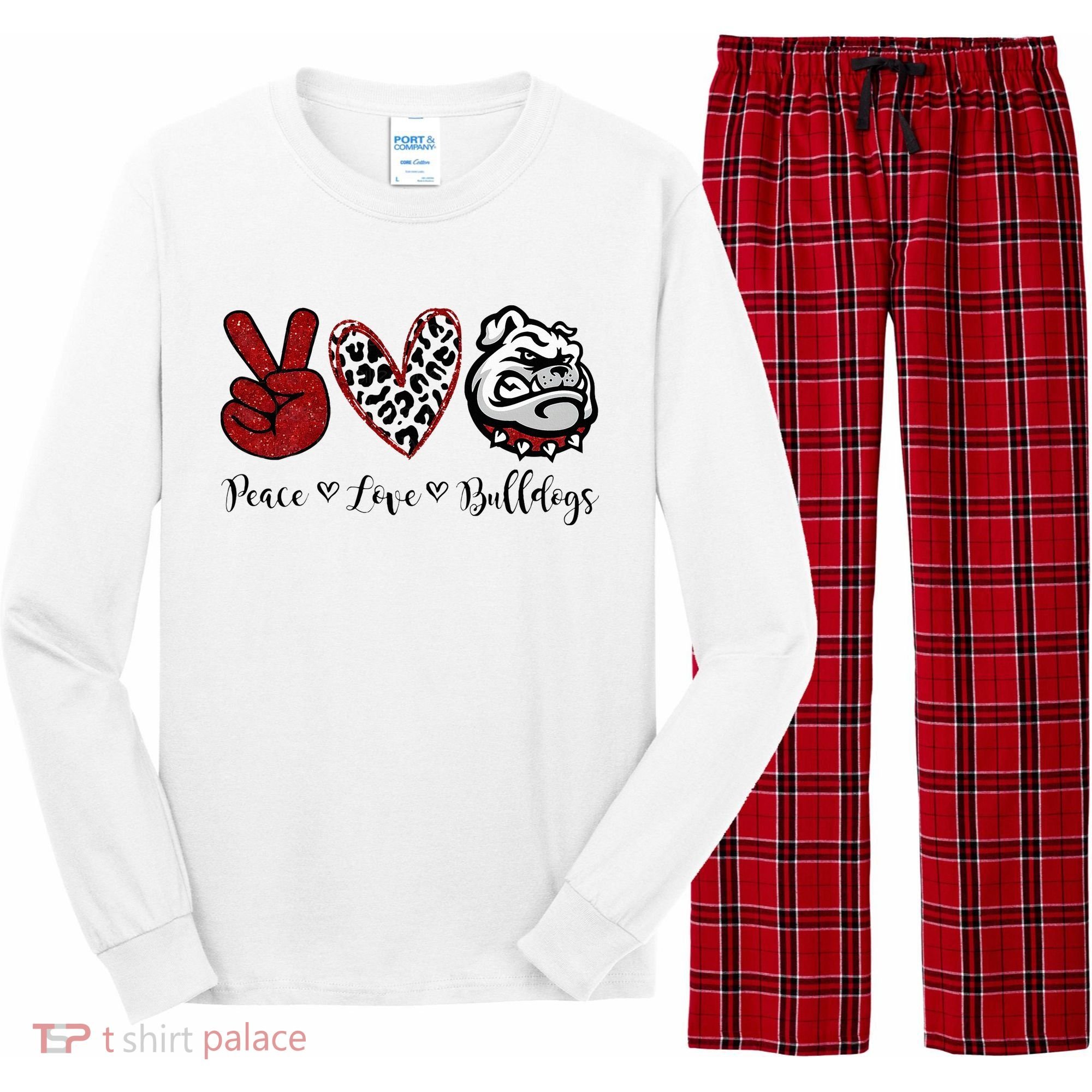 Peace Love Bulldogs Long Sleeve Pajama Set