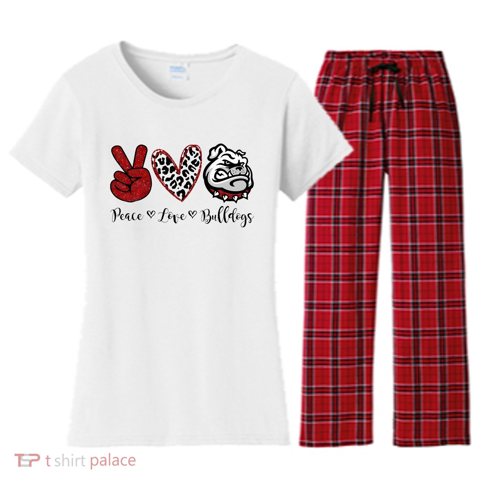 Peace Love Bulldogs Women's Flannel Pajama Set