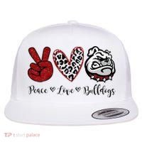 Peace Love Bulldogs Flat Bill Trucker Hat thumb 0