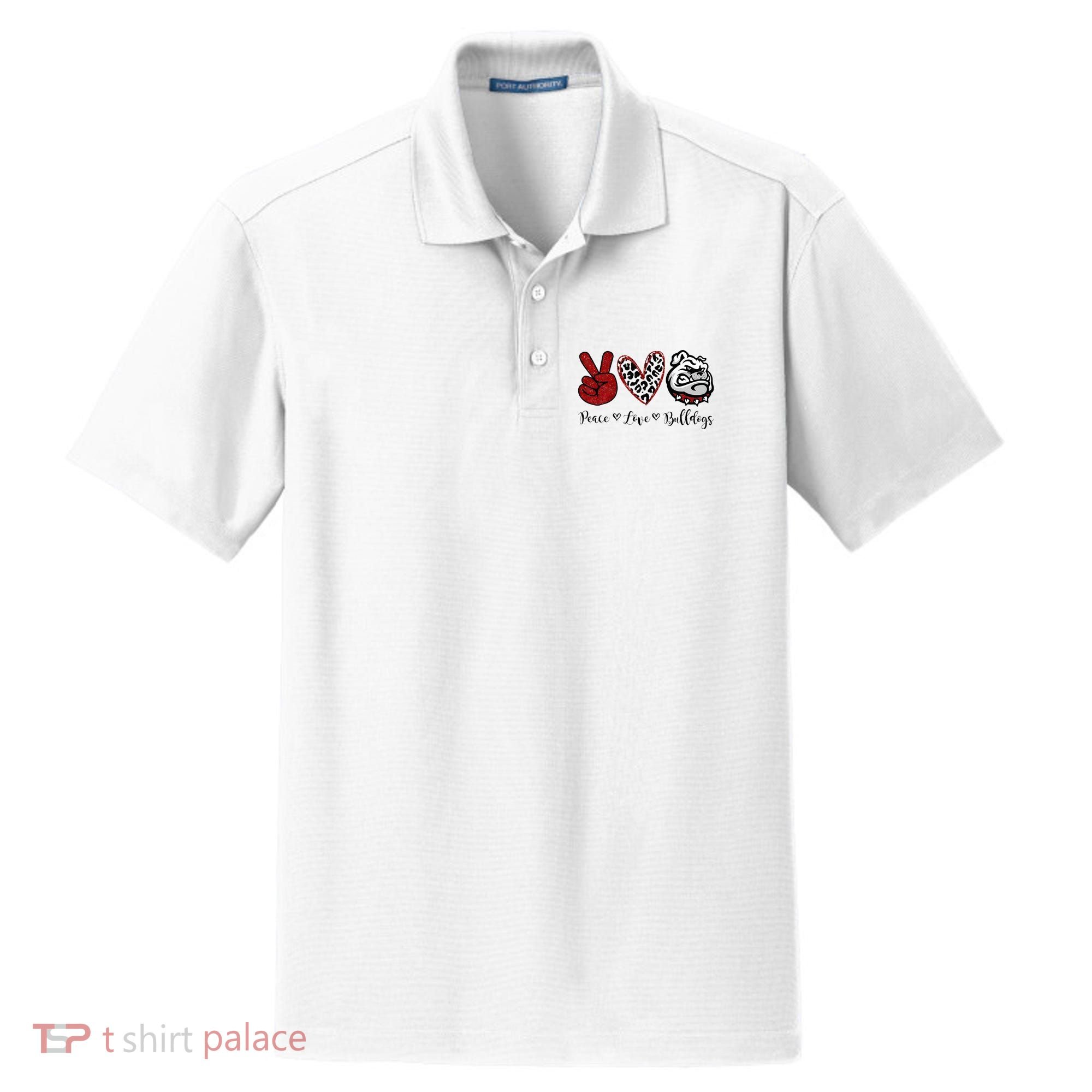 Peace Love Bulldogs Dry Zone Grid Polo