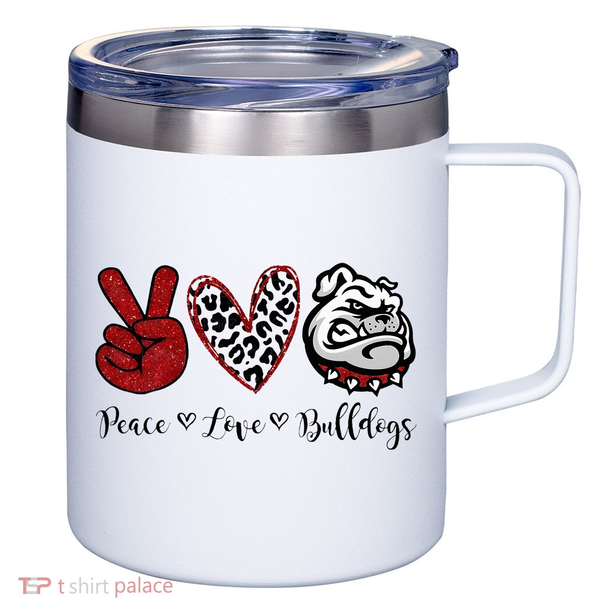 Peace Love Bulldogs 12oz Stainless Steel Coffee Mug
