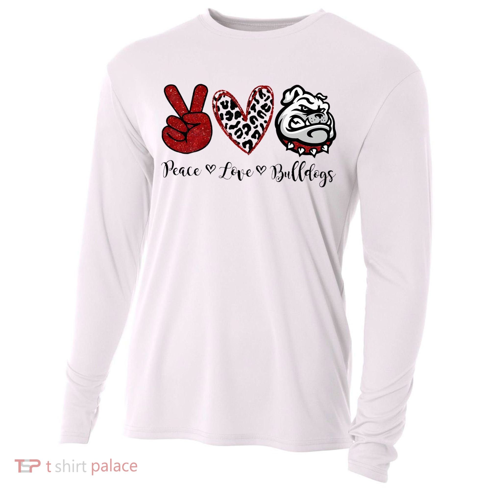 Peace Love Bulldogs Cooling Performance Long Sleeve Crew