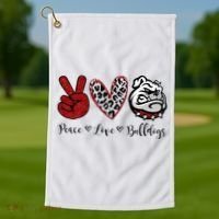 Peace Love Bulldogs Golf Towel thumb 1