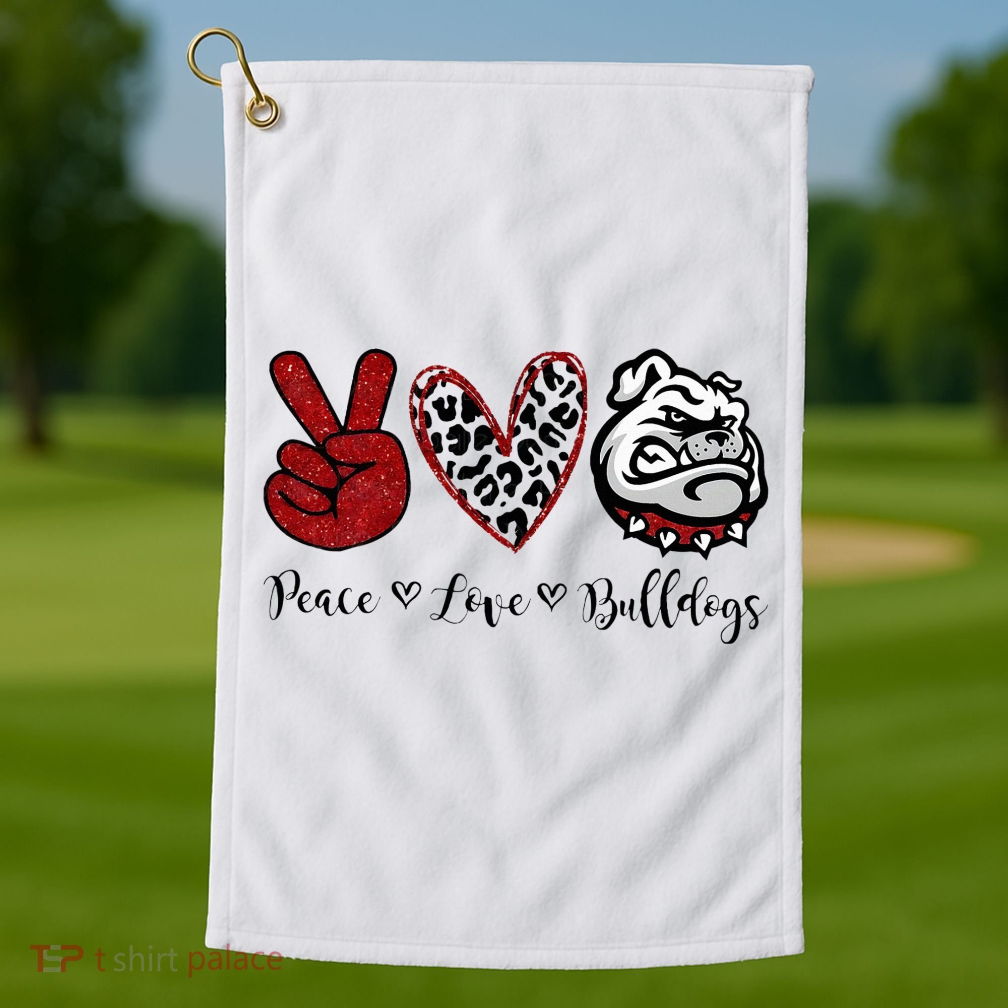 Peace Love Bulldogs Golf Towel