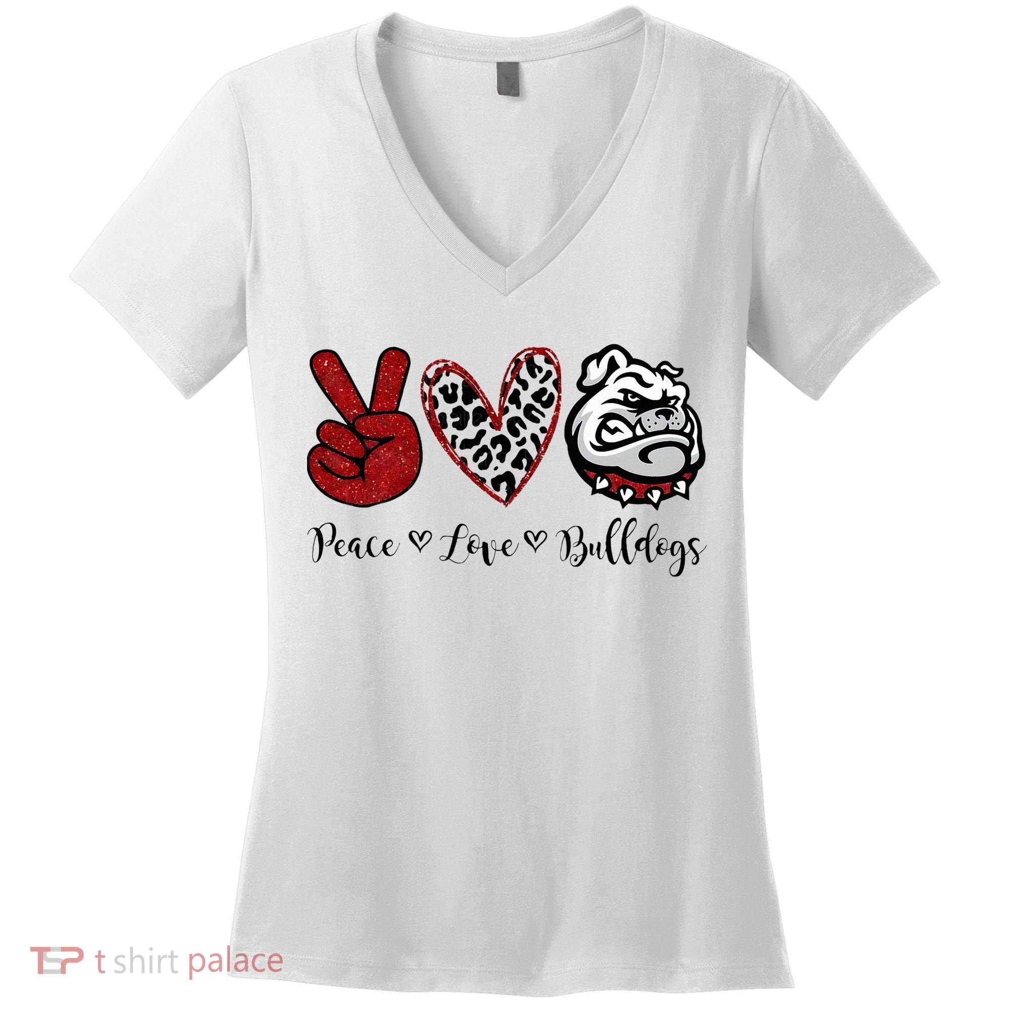 Peace Love Bulldogs Women's V-Neck T-Shirt