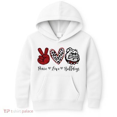 Peace Love Bulldogs Kids Hoodie