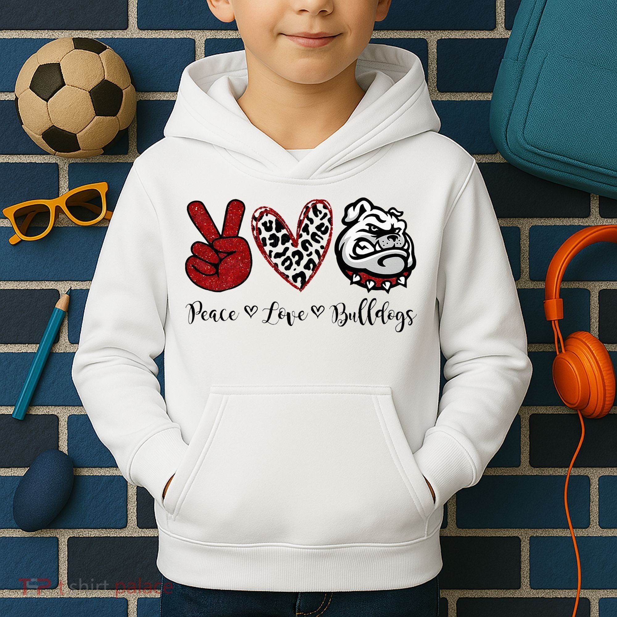 Peace Love Bulldogs Kids Hoodie