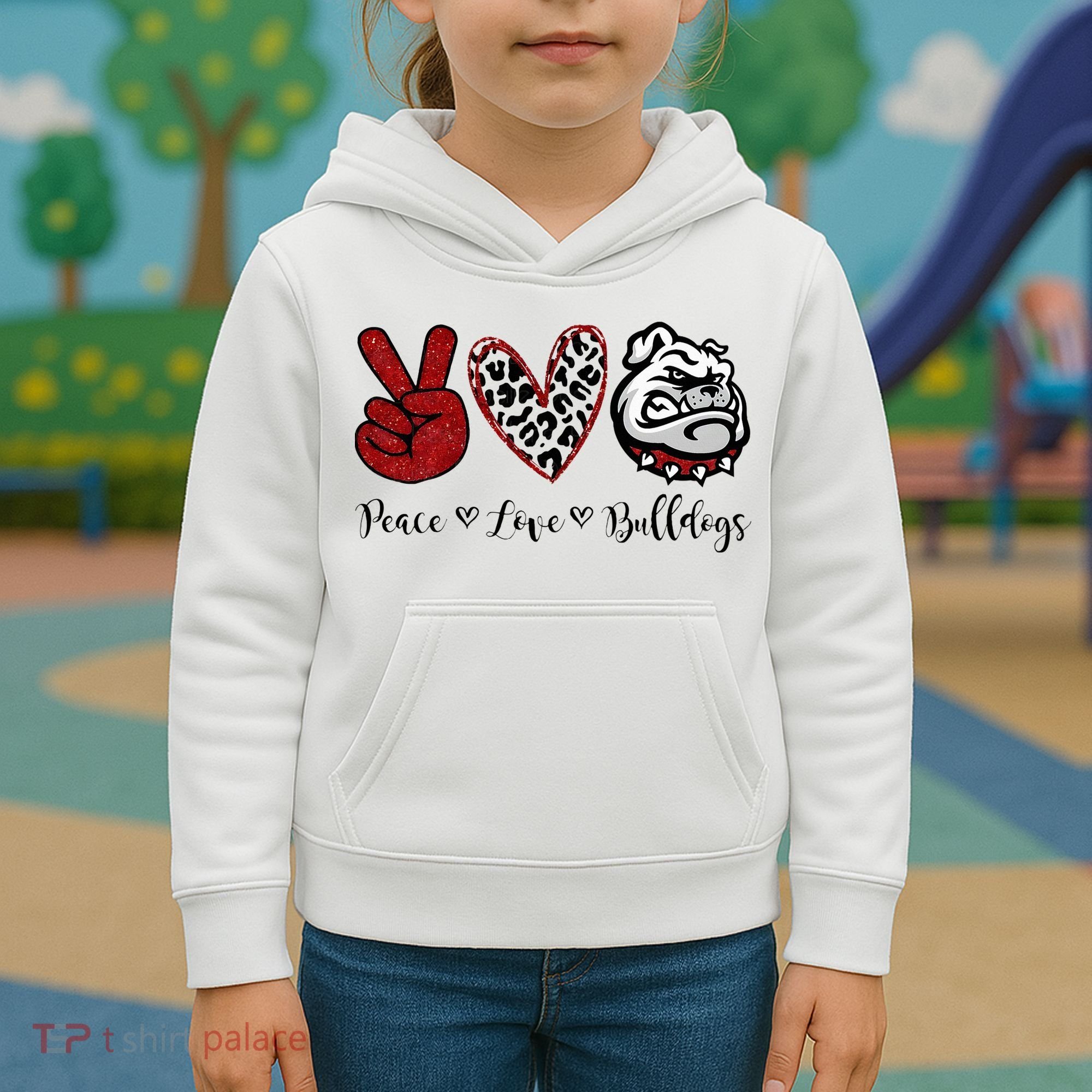 Peace Love Bulldogs Kids Hoodie