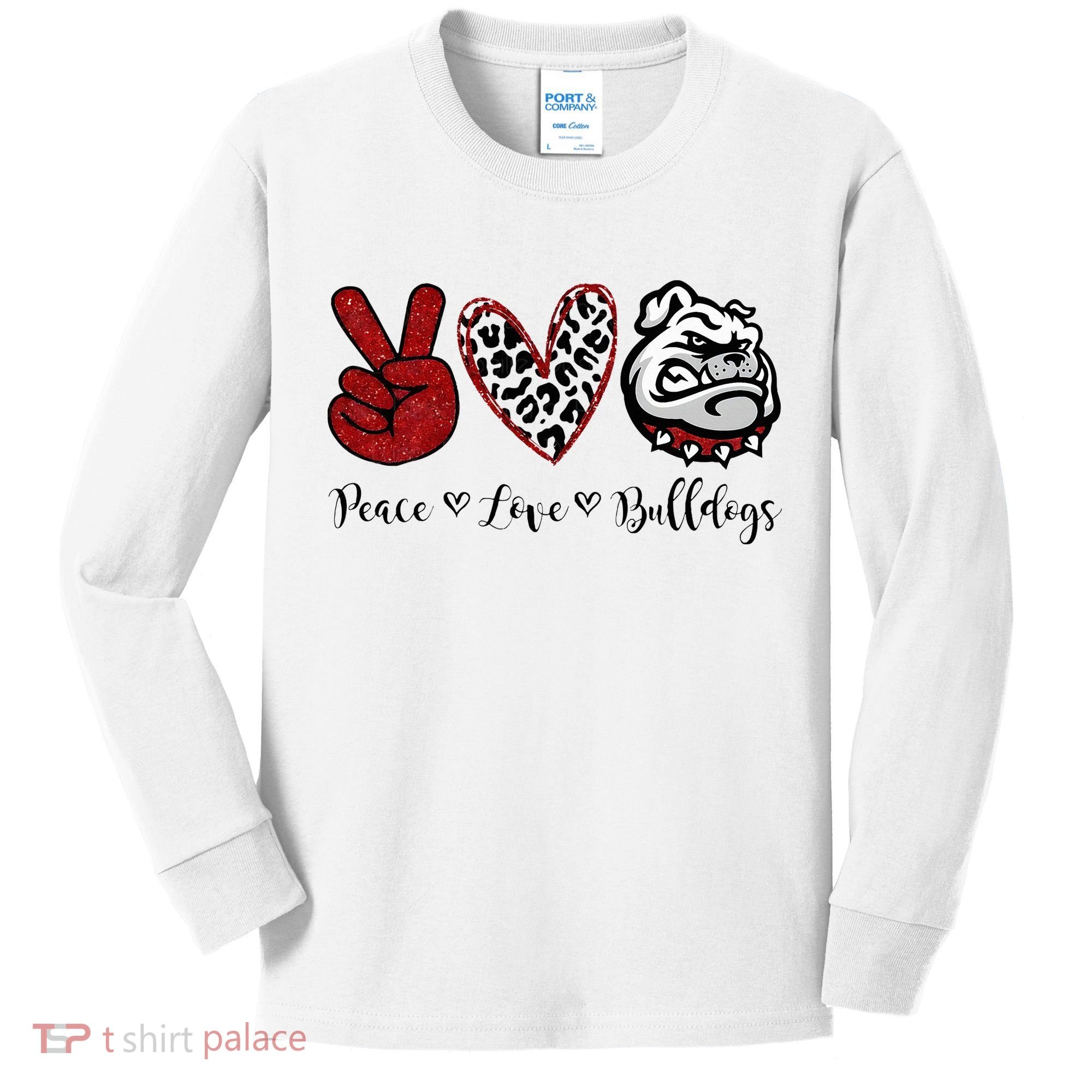 Peace Love Bulldogs Kids Long Sleeve Shirt