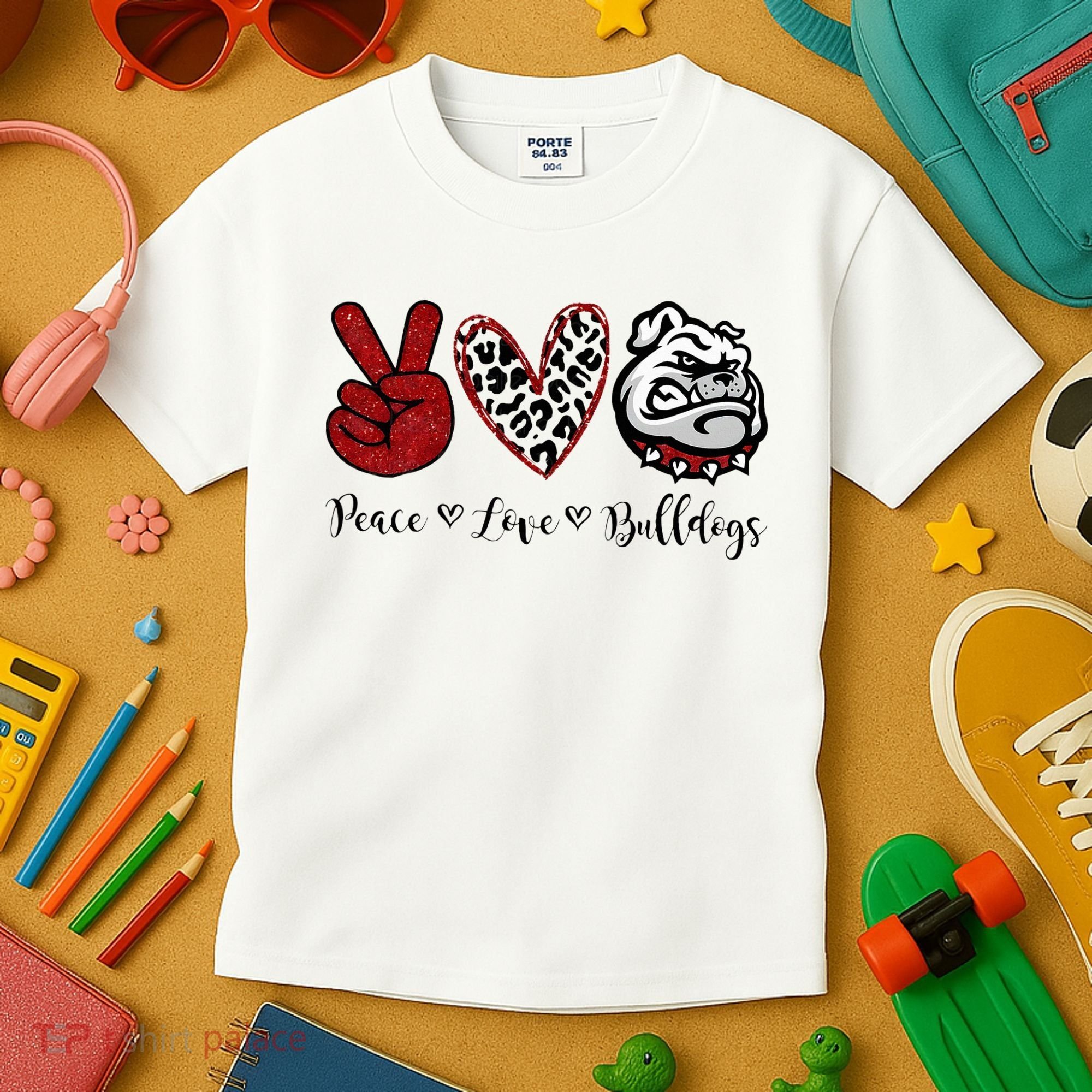 Peace Love Bulldogs Kids T-Shirt