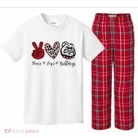 Peace Love Bulldogs Kids Plaid Pajama Set thumb 0