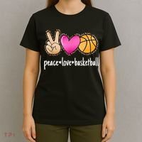 Peace Love Basketball Leopard Print Girls Women Basketball T-Shirt thumb 4