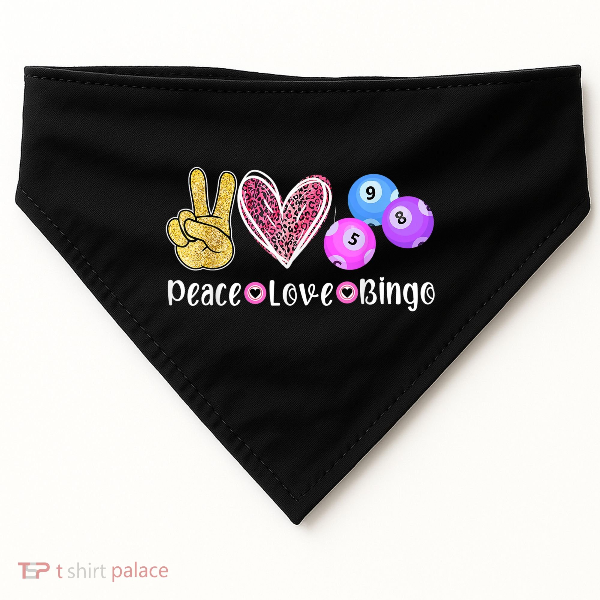 Peace Love Bingo Funny Bingo Lover USA-Made Doggie Bandana