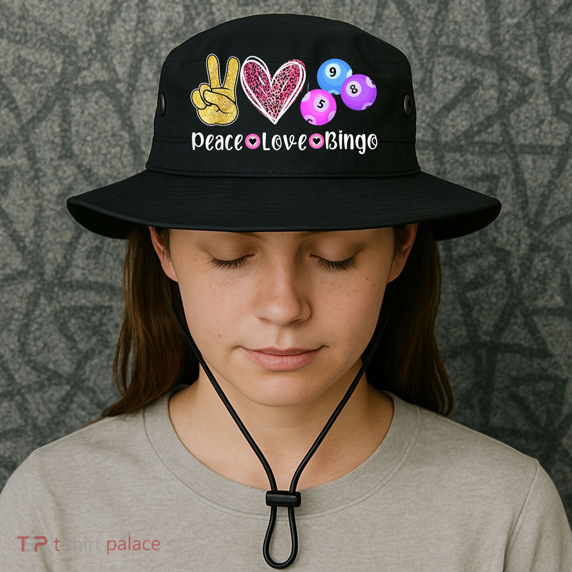 Peace Love Bingo Funny Bingo Lover Bucket Hat