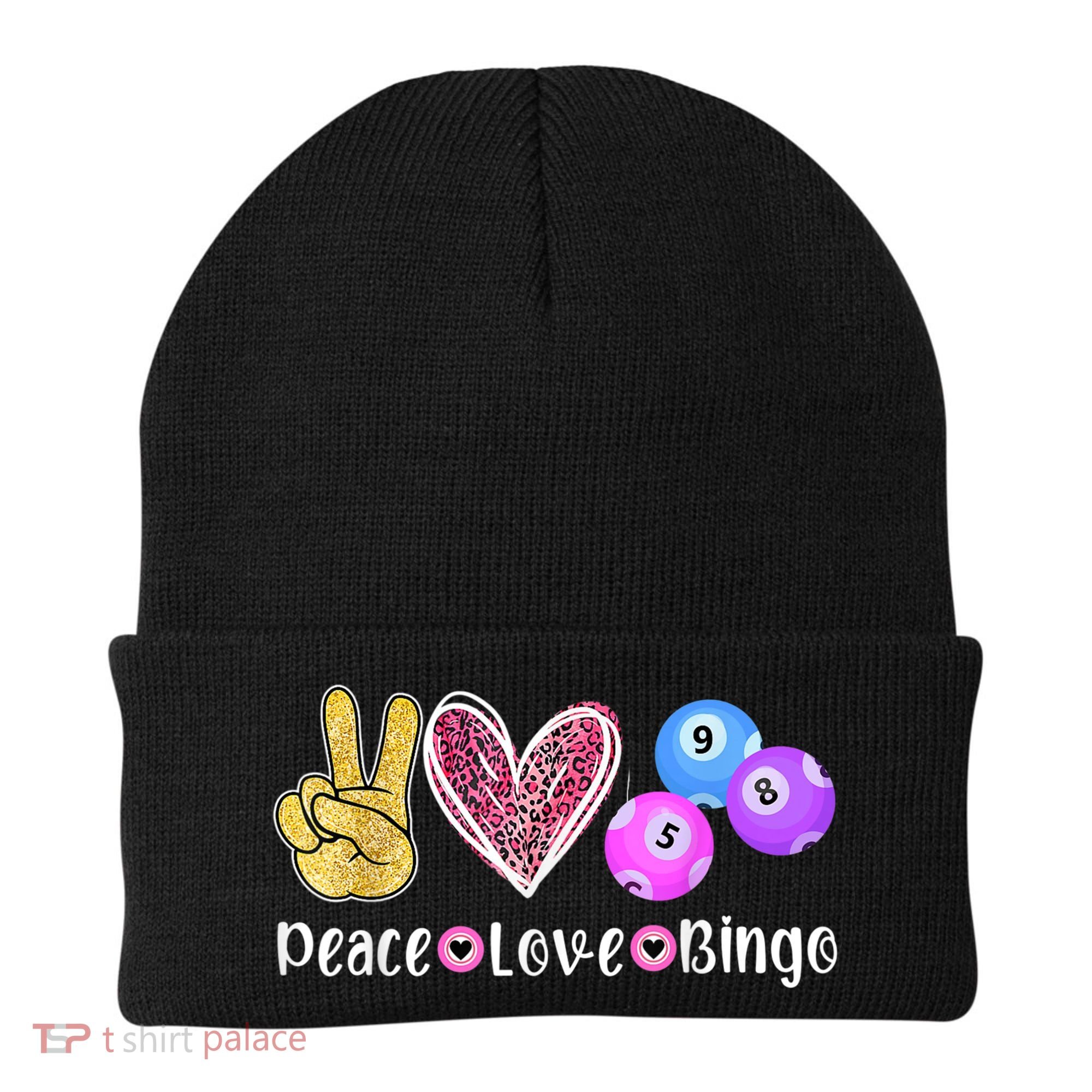 Peace Love Bingo Funny Bingo Lover Beanie