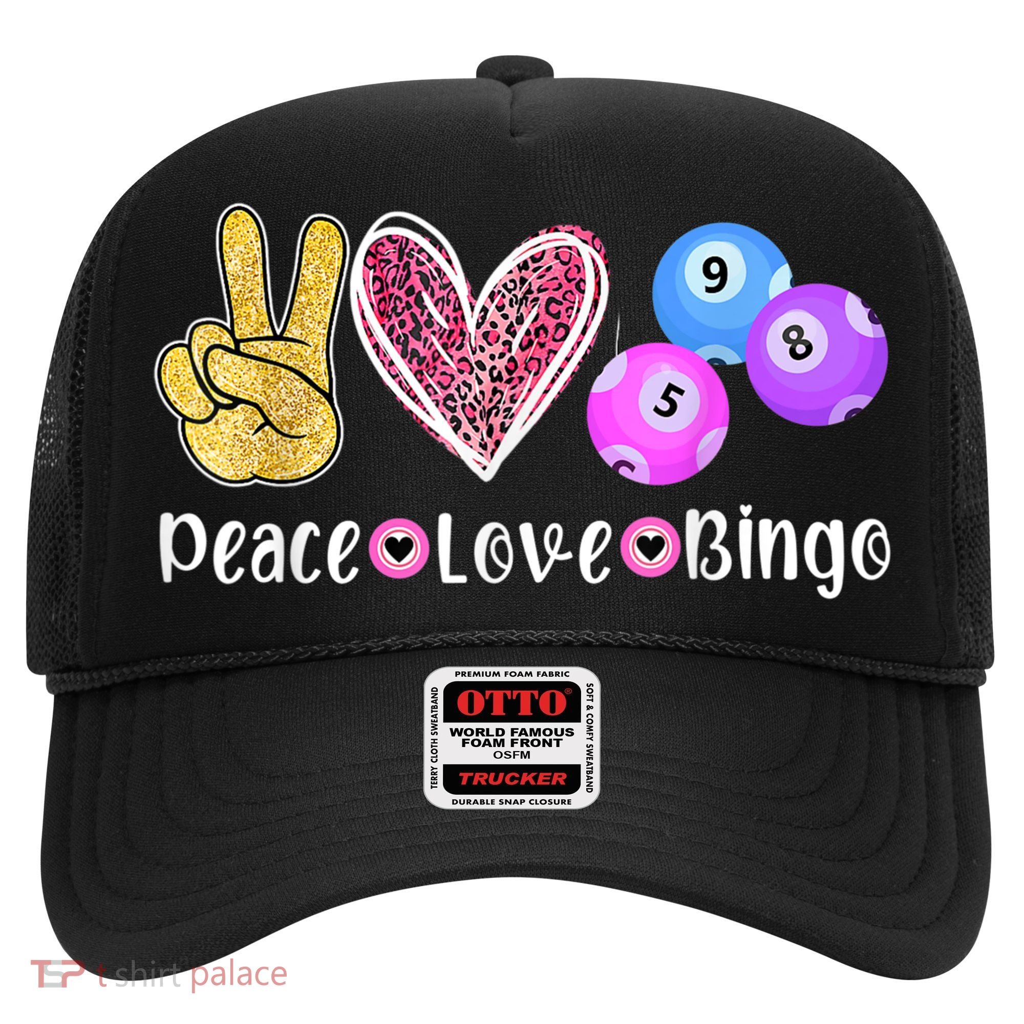 Peace Love Bingo Funny Bingo Lover Hat
