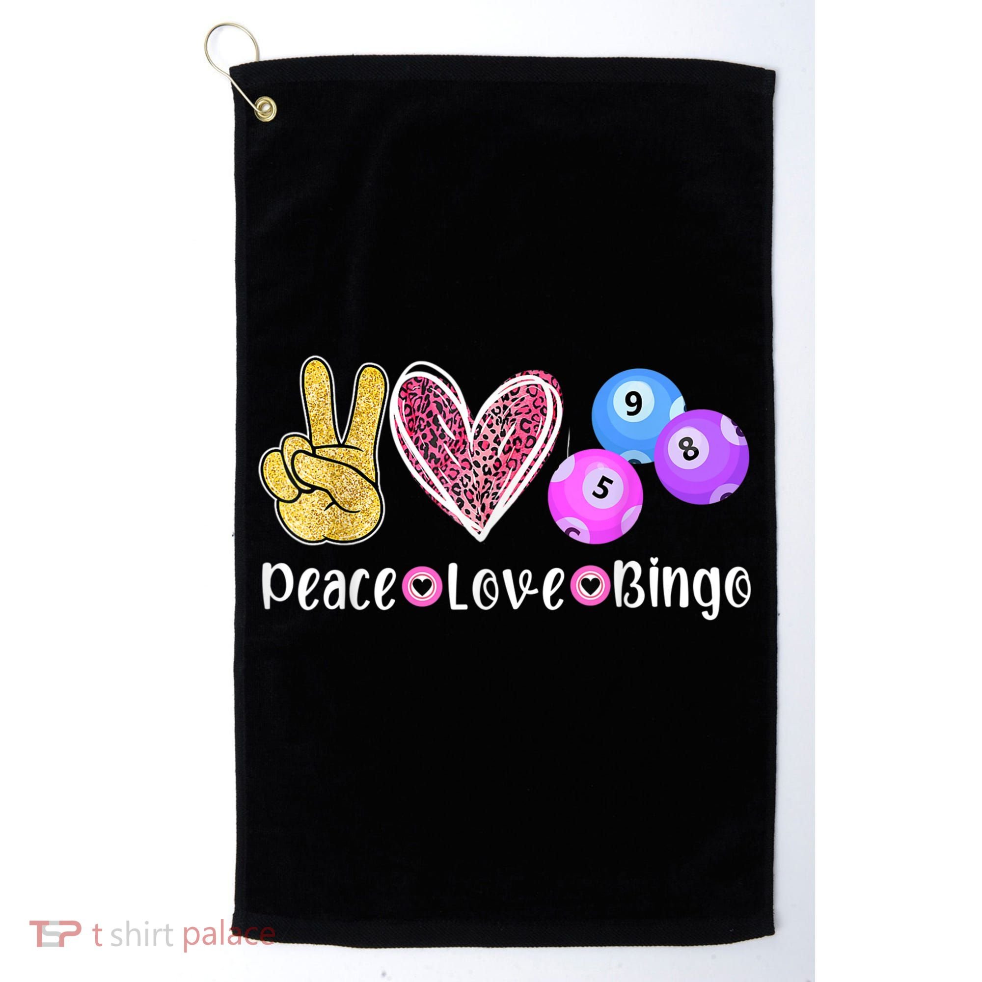Peace Love Bingo Funny Bingo Lover Golf Towel