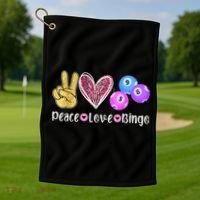 Peace Love Bingo Funny Bingo Lover Golf Towel thumb 1