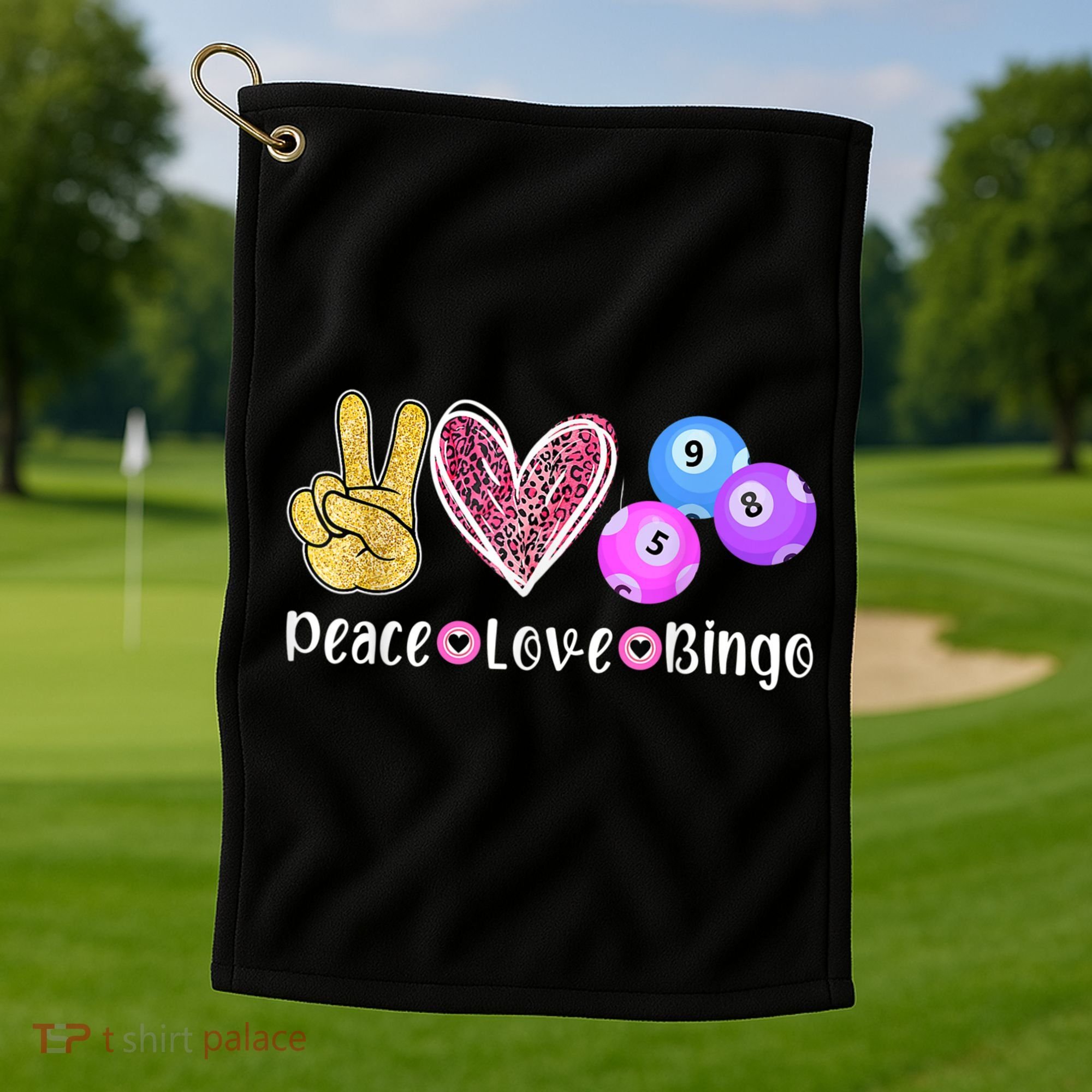 Peace Love Bingo Funny Bingo Lover Golf Towel