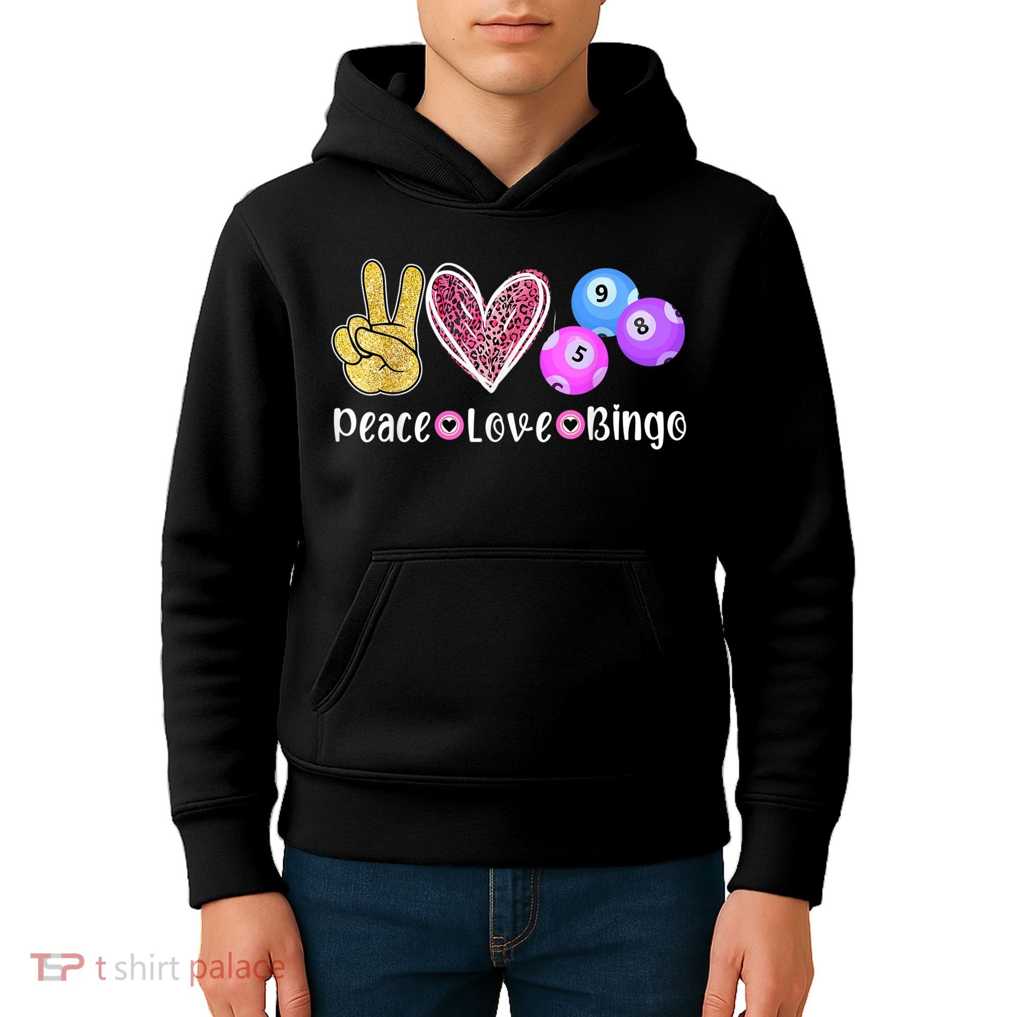Peace Love Bingo Funny Bingo Lover Kids Hoodie