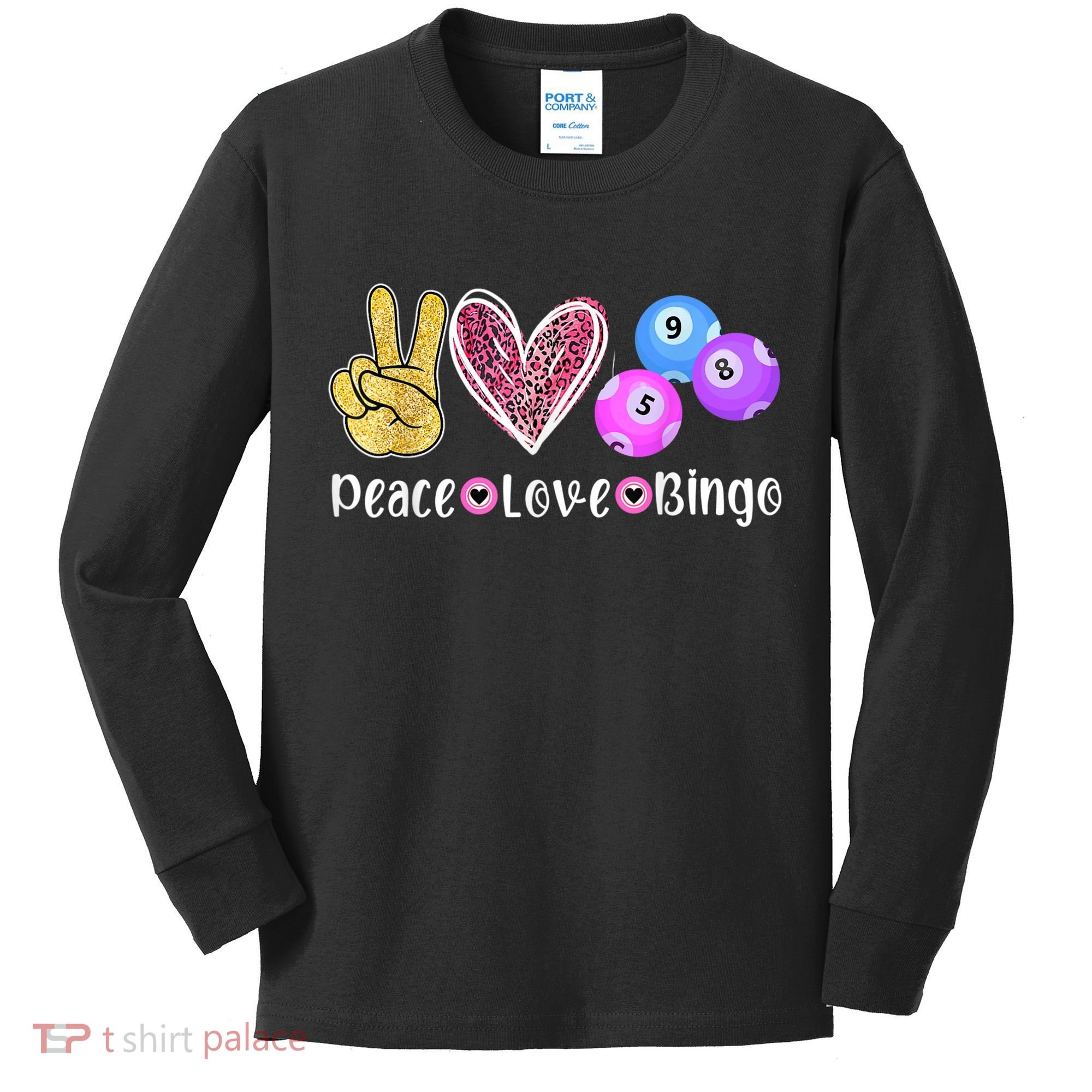 Peace Love Bingo Funny Bingo Lover Kids Long Sleeve Shirt