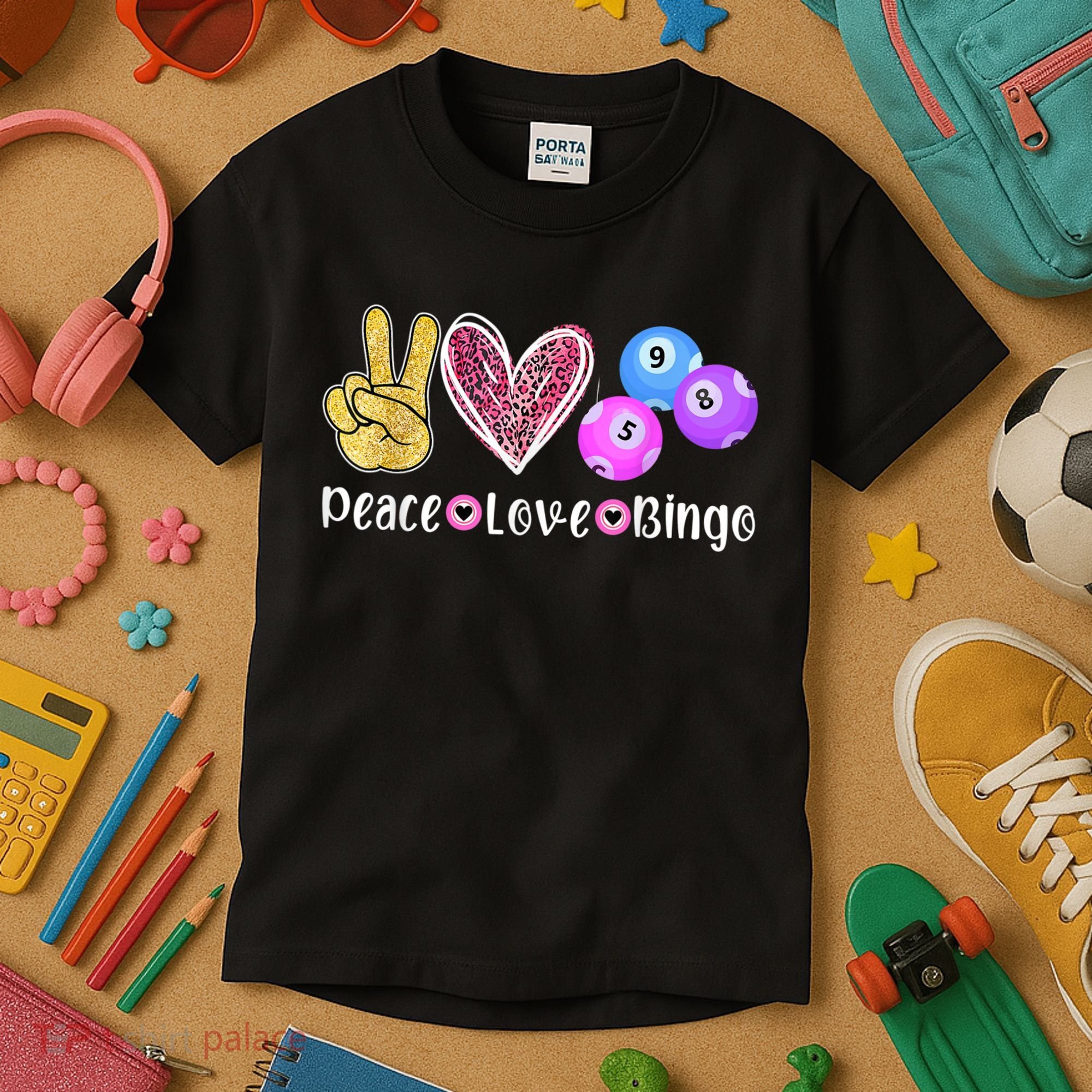 Peace Love Bingo Funny Bingo Lover Kids T-Shirt