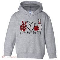 Peace Love Bowling Funny Bowling Lover Toddler Hoodie thumb 0