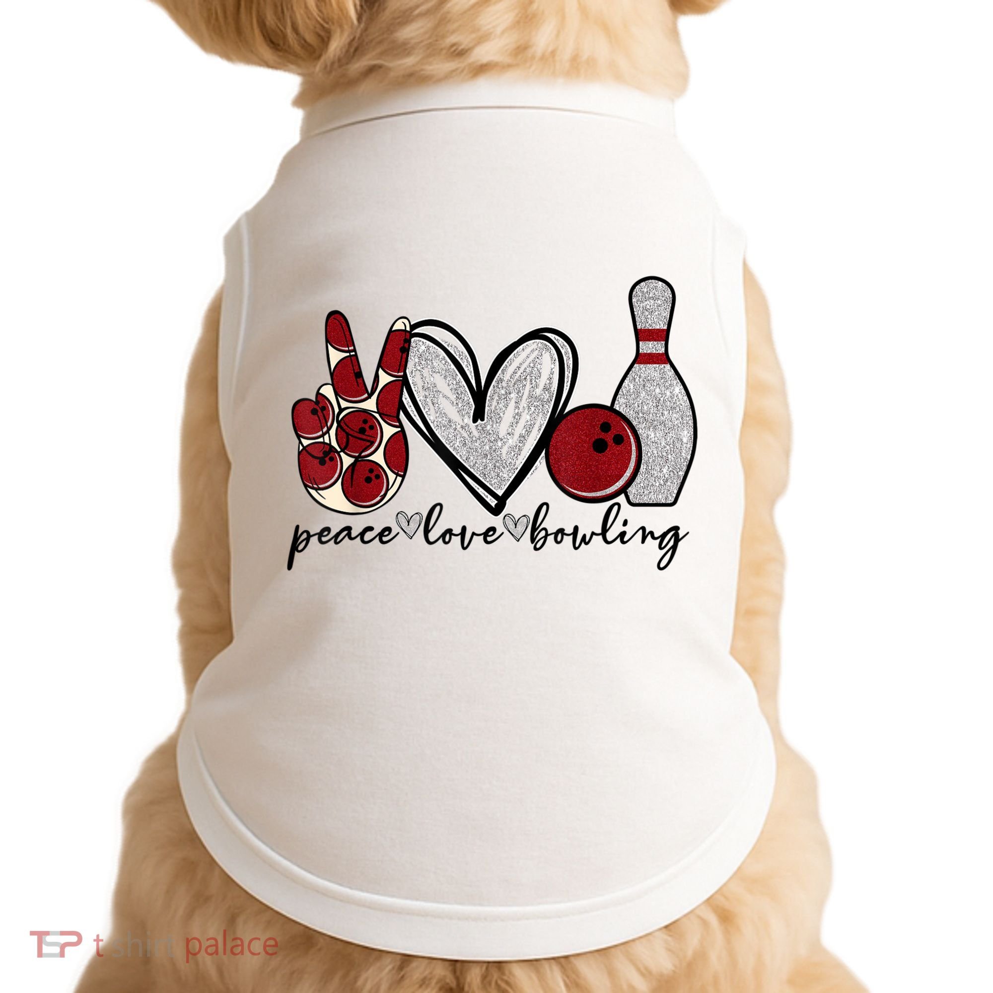 Peace Love Bowling Funny Bowling Lover Doggie Tank
