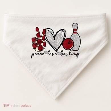 Peace Love Bowling Funny Bowling Lover USA-Made Doggie Bandana