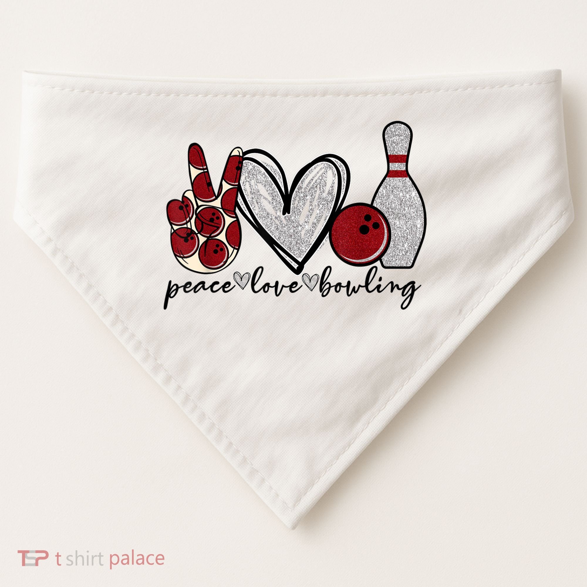 Peace Love Bowling Funny Bowling Lover USA-Made Doggie Bandana