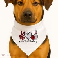 Peace Love Bowling Funny Bowling Lover USA-Made Doggie Bandana thumb 1