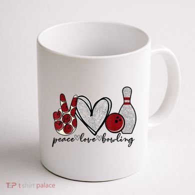 Peace Love Bowling Funny Bowling Lover Coffee Mug back