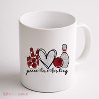 Peace Love Bowling Funny Bowling Lover Coffee Mug thumb 1