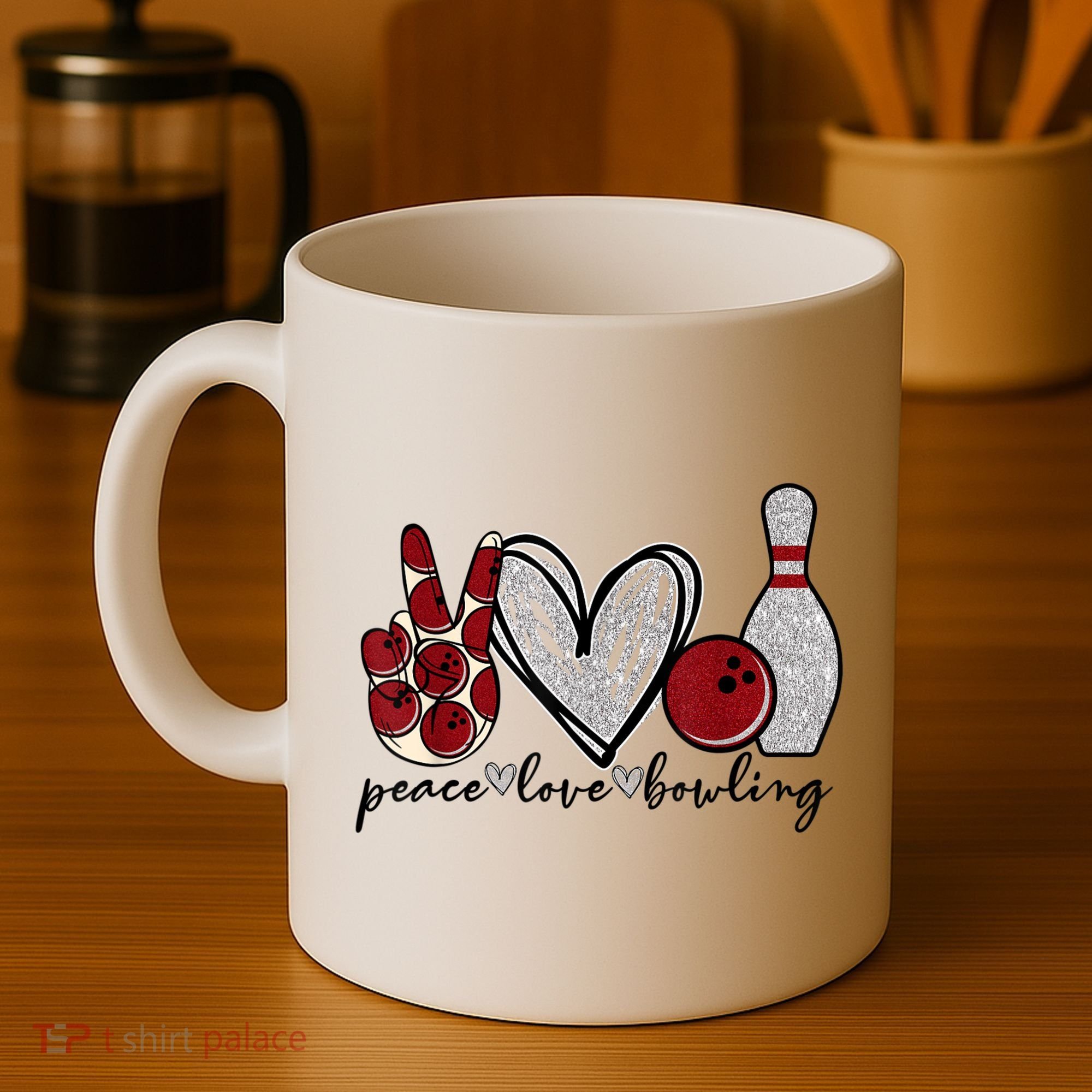 Peace Love Bowling Funny Bowling Lover Coffee Mug