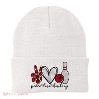 Peace Love Bowling Funny Bowling Lover Beanie thumb 0
