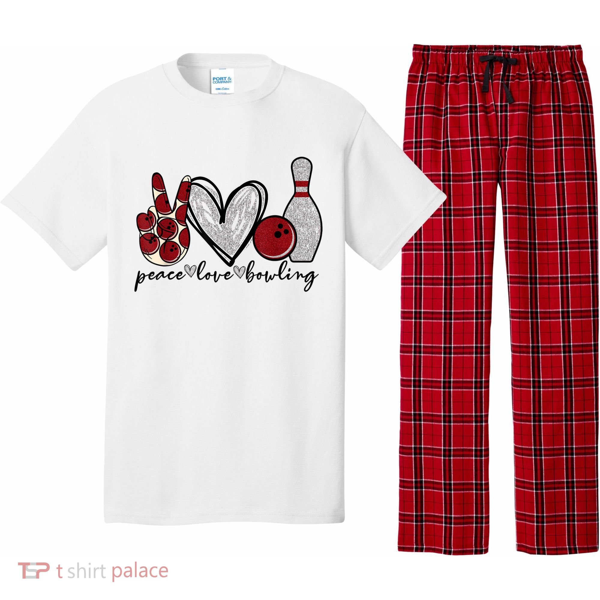 Peace Love Bowling Funny Bowling Lover Pajama Set